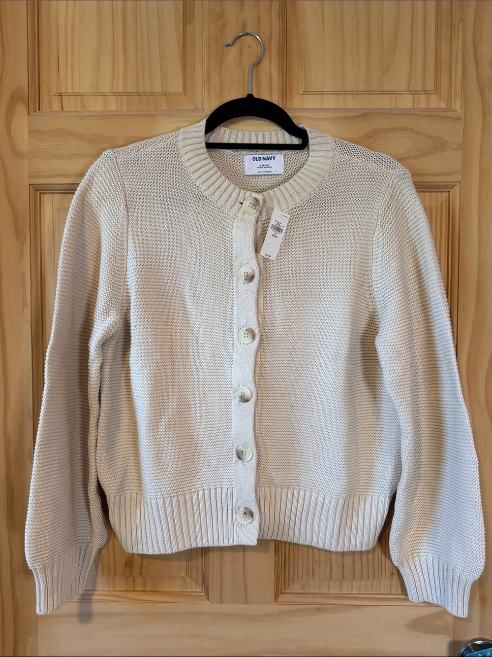 Old Navy Cream Button-Up Textured Knit Cardigan PETITE 100% cotton